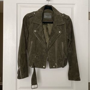 BlankNYC green suede moto jacket